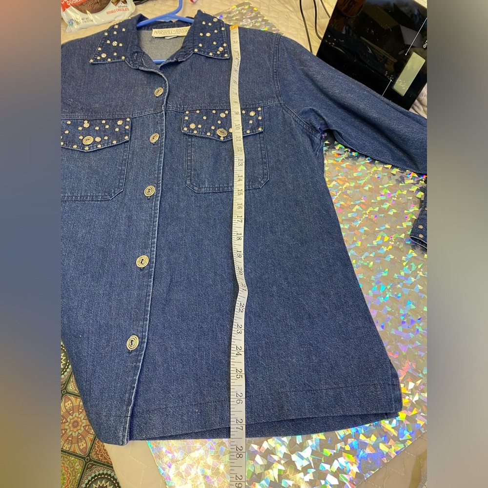Marshall Rousso Vintage Button Down Denim Shacket Rhinestone Studded SMALL - Picture 8 of 15